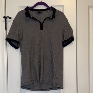 Express Short Sleeve Heathered Polo Shirt - Gray with Black Trim